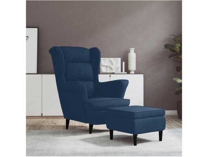 Ohrensessel mit Hocker Blau Samt von Kauf-Unique Marketplace