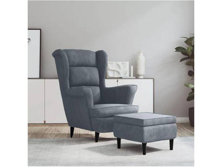 Ohrensessel mit Hocker Dunkelgrau Samt von Kauf-Unique Marketplace