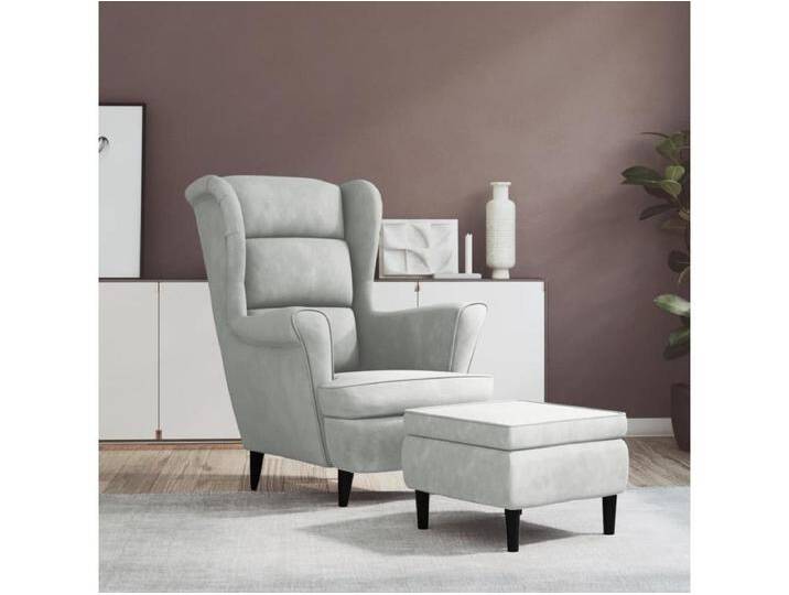 Ohrensessel mit Hocker Hellgrau Samt Ohrensessel mit Hocker Hellgrau Samt von Kauf-Unique Marketplace