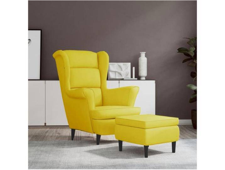 Ohrensessel mit Hocker Senfgelb Samt von Kauf-Unique Marketplace
