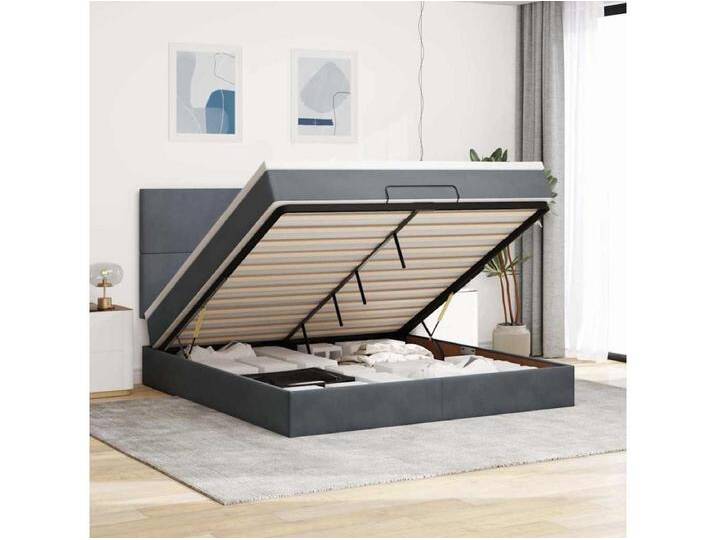 Ottoman-Bett mit Matratzen Dunkelgrau 160x200 cm Samt von Kauf-Unique Marketplace