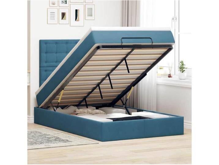 Ottoman-Bett mit Matratzen & LEDs Dunkelblau 120x200 cm Samt von Kauf-Unique Marketplace