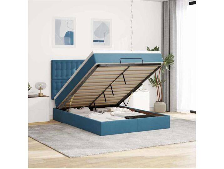 Ottoman-Bett mit Matratzen & LEDs Dunkelblau 140x190 cm Samt von Kauf-Unique Marketplace