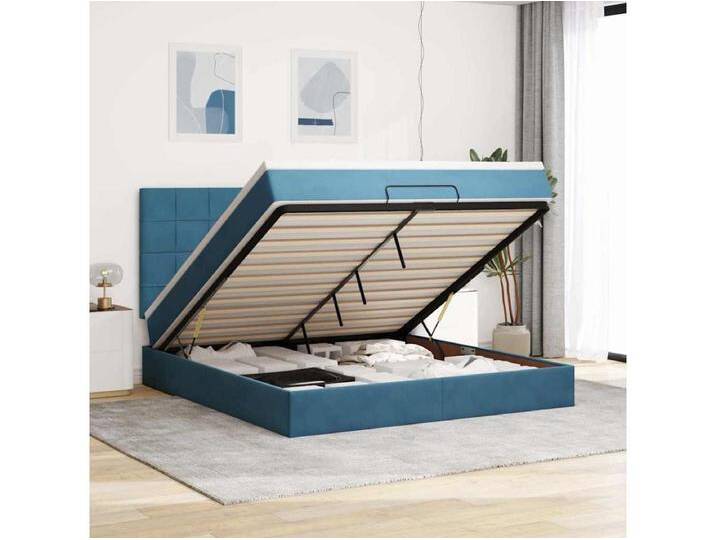 Ottoman-Bett mit Matratzen & LEDs Dunkelblau 160x200 cm Samt von Kauf-Unique Marketplace