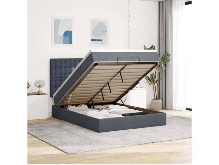 Ottoman-Bett mit Matratzen & LEDs Dunkelgrau 140x200 cm Samt von Kauf-Unique Marketplace