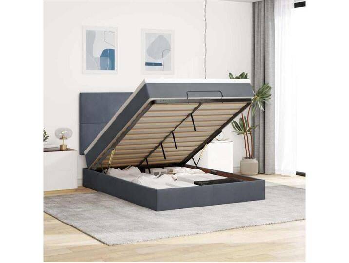 Ottoman-Bett mit Matratzen & LEDs Dunkelgrau 140x200 cm Samt von Kauf-Unique Marketplace