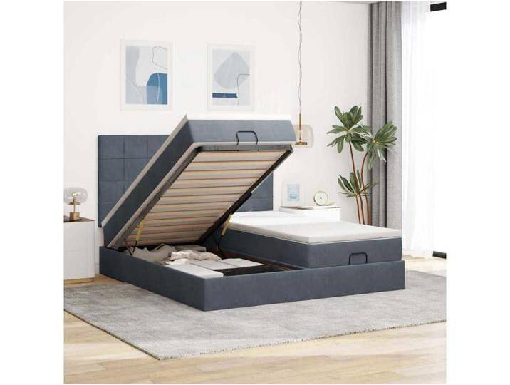 Ottoman-Bett mit Matratzen & LEDs Dunkelgrau 160x200 cm Samt von Kauf-Unique Marketplace