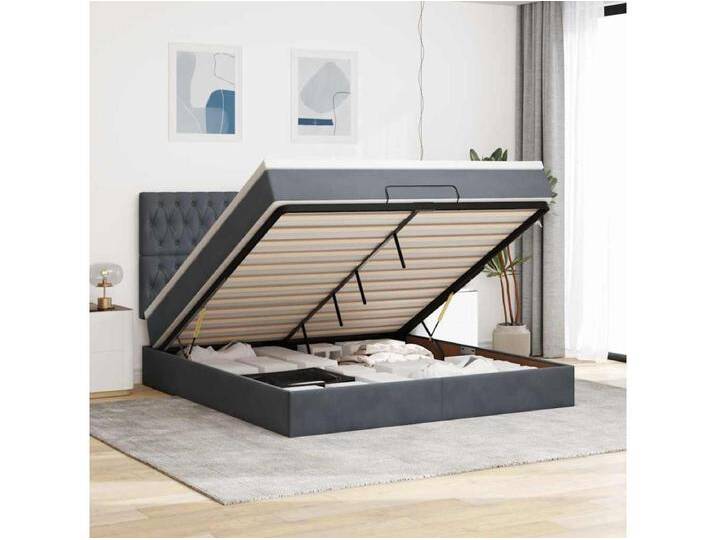 Ottoman-Bett mit Matratzen & LEDs Dunkelgrau 160x200 cm Samt von Kauf-Unique Marketplace