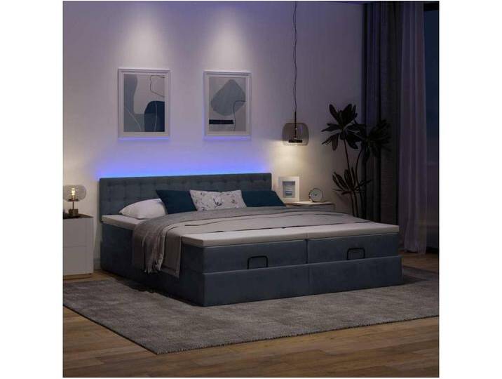 Ottoman-Bett mit Matratzen & LEDs Dunkelgrau 160x200 cm Samt von Kauf-Unique Marketplace