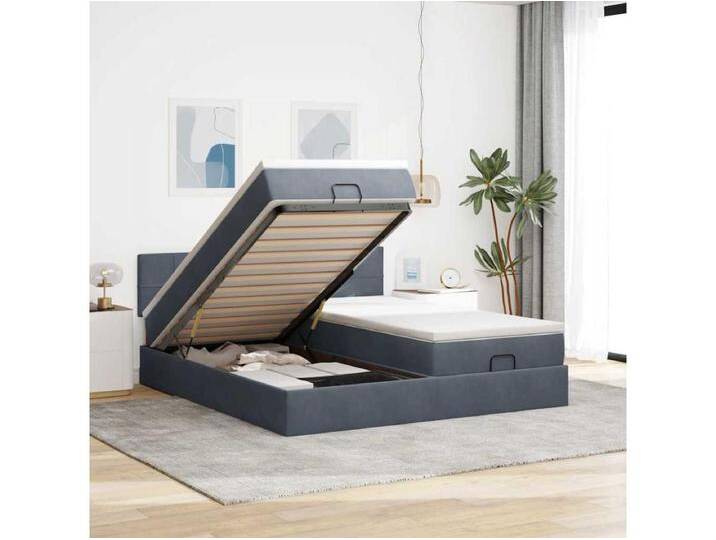 Ottoman-Bett mit Matratzen & LEDs Dunkelgrau 180x200 cm Samt von Kauf-Unique Marketplace