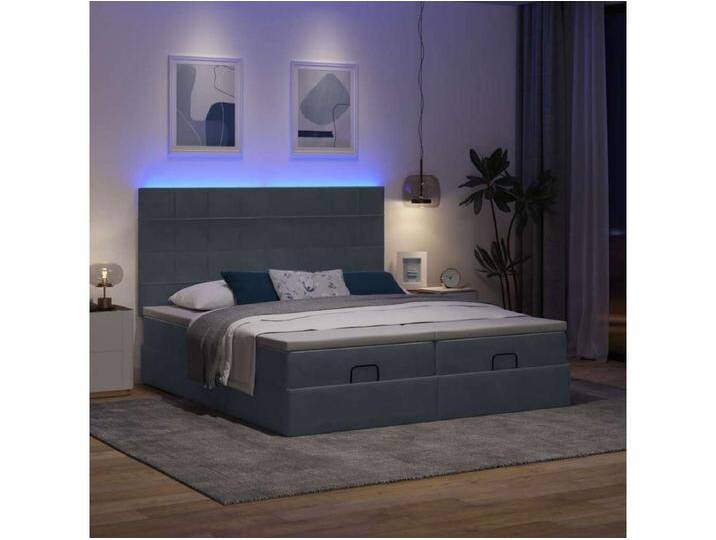 Ottoman-Bett mit Matratzen & LEDs Dunkelgrau 200x200 cm Samt von Kauf-Unique Marketplace