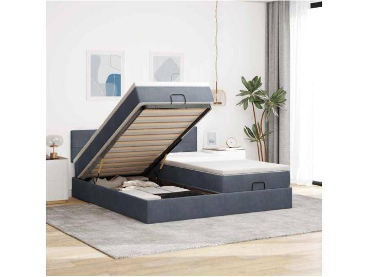 Ottoman-Bett mit Matratzen & LEDs Dunkelgrau 200x200 cm Samt von Kauf-Unique Marketplace