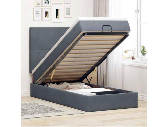 Ottoman-Bett mit Matratzen & LEDs Dunkelgrau 80x200 cm Samt von Kauf-Unique Marketplace