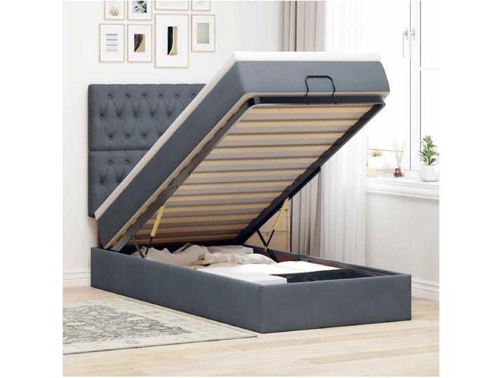 Ottoman-Bett mit Matratzen & LEDs Dunkelgrau 80x200 cm Samt von Kauf-Unique Marketplace