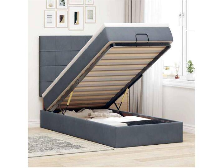 Ottoman-Bett mit Matratzen & LEDs Dunkelgrau 80x200 cm Samt von Kauf-Unique Marketplace