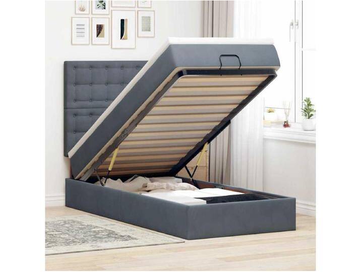 Ottoman-Bett mit Matratzen & LEDs Dunkelgrau 90x200 cm Samt von Kauf-Unique Marketplace