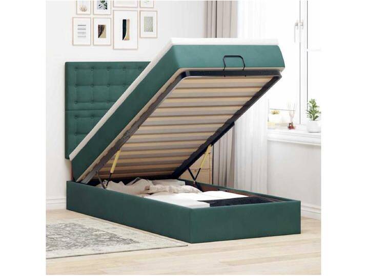 Ottoman-Bett mit Matratzen & LEDs Dunkelgrün 100x200 cm Samt von Kauf-Unique Marketplace