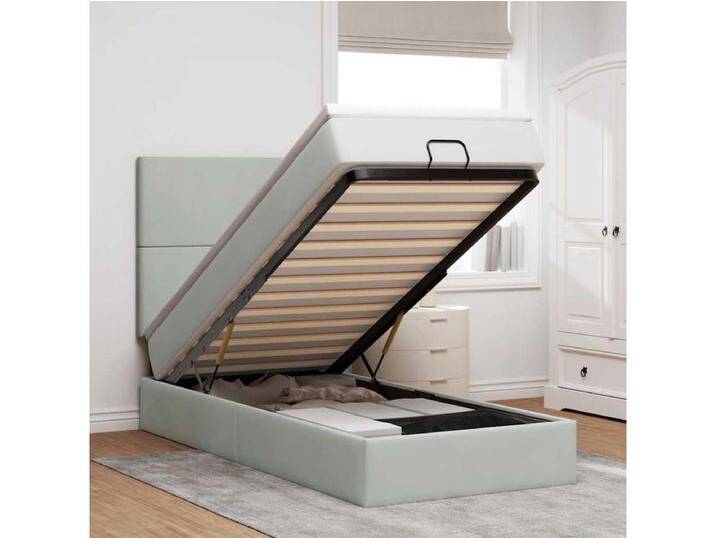 Ottoman-Bett mit Matratzen & LEDs Hellgrau 100x200 cm Samt von Kauf-Unique Marketplace
