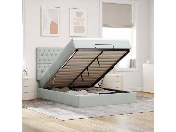 Ottoman-Bett mit Matratzen & LEDs Hellgrau 140x200 cm Samt von Kauf-Unique Marketplace