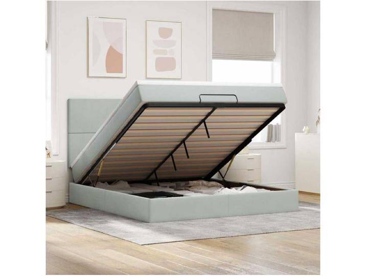 Ottoman-Bett mit Matratzen & LEDs Hellgrau 180x200 cm Samt von Kauf-Unique Marketplace