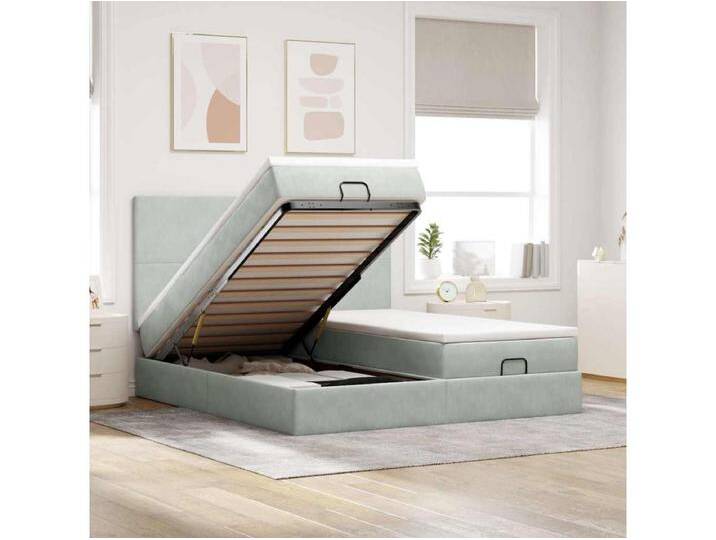 Ottoman-Bett mit Matratzen & LEDs Hellgrau 180x200 cm Samt von Kauf-Unique Marketplace