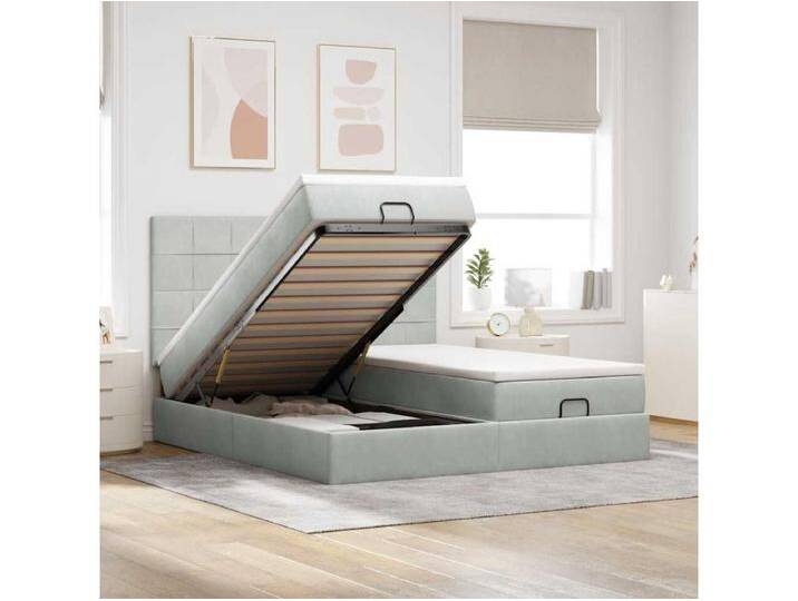 Ottoman-Bett mit Matratzen & LEDs Hellgrau 180x200 cm Samt von Kauf-Unique Marketplace