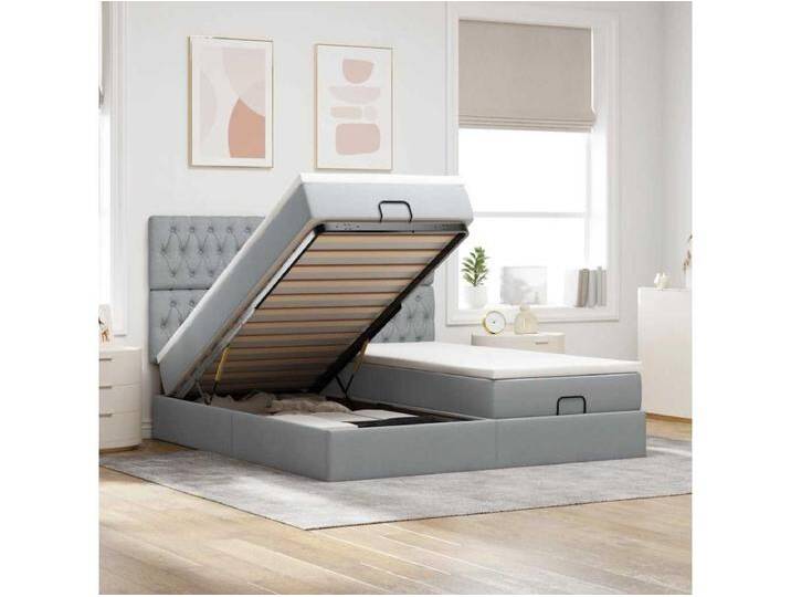 Ottoman-Bett mit Matratzen & LEDs Hellgrau 180x200 cm Stoff von Kauf-Unique Marketplace