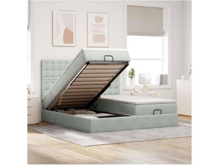 Ottoman-Bett mit Matratzen & LEDs Hellgrau 200x200 cm Samt von Kauf-Unique Marketplace