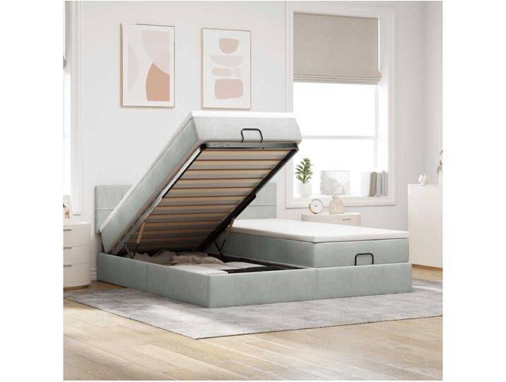 Ottoman-Bett mit Matratzen & LEDs Hellgrau 200x200 cm Samt von Kauf-Unique Marketplace