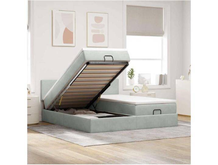 Ottoman-Bett mit Matratzen & LEDs Hellgrau 200x200 cm Samt von Kauf-Unique Marketplace
