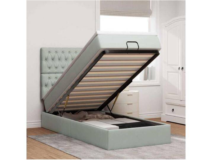 Ottoman-Bett mit Matratzen & LEDs Hellgrau 90x200 cm Samt von Kauf-Unique Marketplace