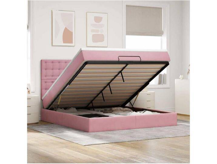 Ottoman-Bett mit Matratzen & LEDs Rosa 160x200 cm Samt von Kauf-Unique Marketplace