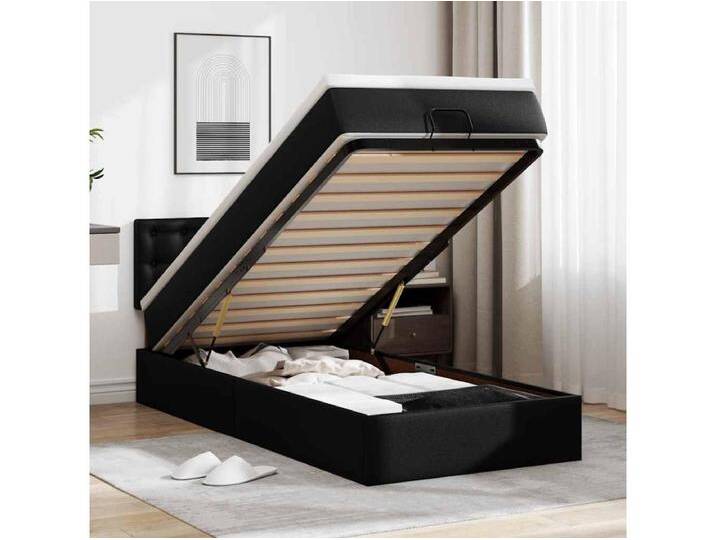 Ottoman-Bett mit Matratzen & LEDs Schwarz 100x200 cm Kunstleder von Kauf-Unique Marketplace
