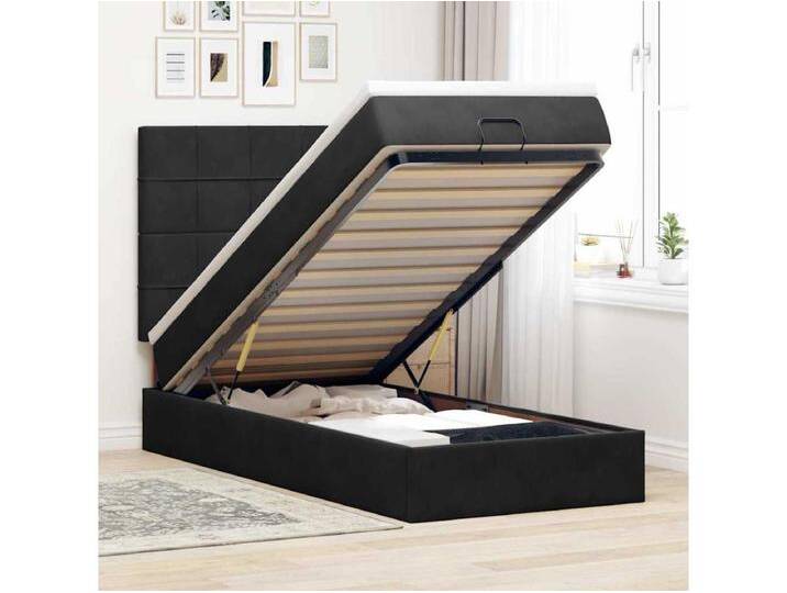 Ottoman-Bett mit Matratzen & LEDs Schwarz 100x200 cm Samt von Kauf-Unique Marketplace