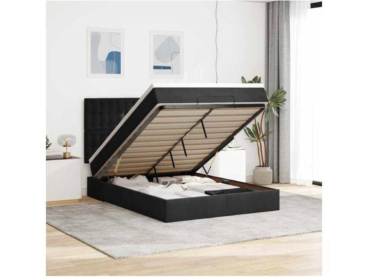 Ottoman-Bett mit Matratzen & LEDs Schwarz 140x190 cm Samt von Kauf-Unique Marketplace