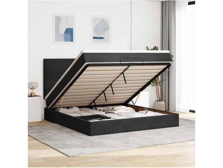 Ottoman-Bett mit Matratzen & LEDs Schwarz 160x200 cm Samt von Kauf-Unique Marketplace