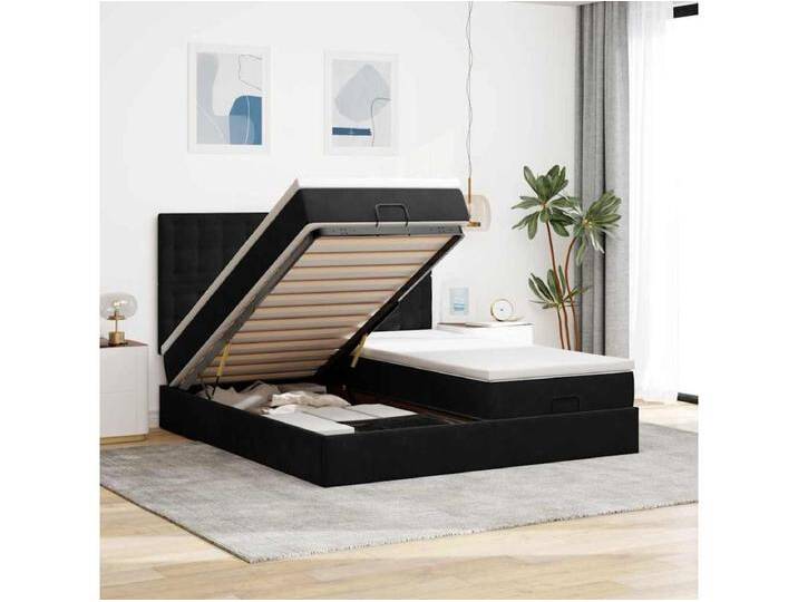 Ottoman-Bett mit Matratzen & LEDs Schwarz 180x200 cm Samt von Kauf-Unique Marketplace