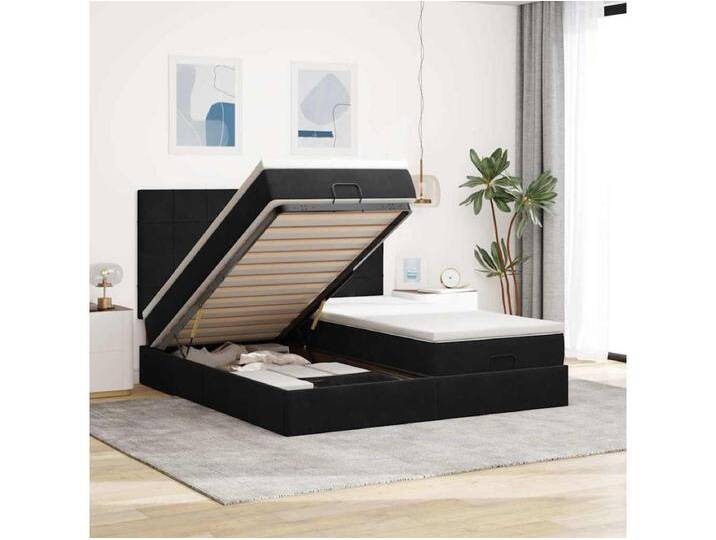 Ottoman-Bett mit Matratzen & LEDs Schwarz 200x200 cm Samt von Kauf-Unique Marketplace