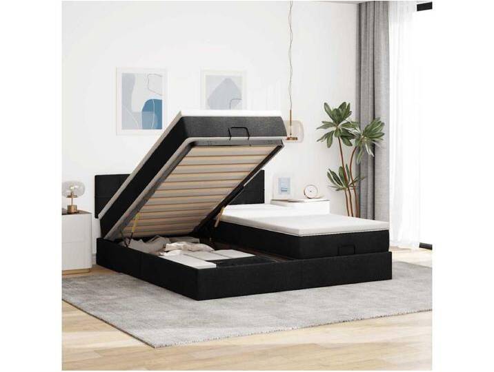 Ottoman-Bett mit Matratzen & LEDs Schwarz 200x200 cm Stoff von Kauf-Unique Marketplace