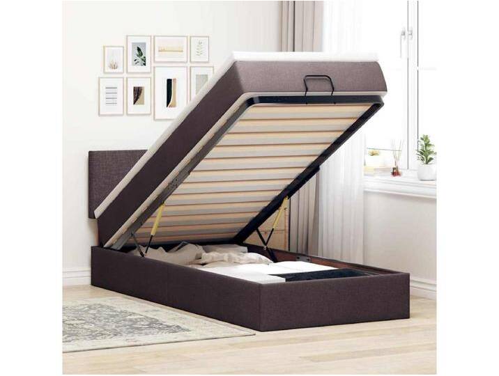 Ottomane Bett mit Matratze & LEDs Dunkelbraun 90x200 cm Stoff von Kauf-Unique Marketplace