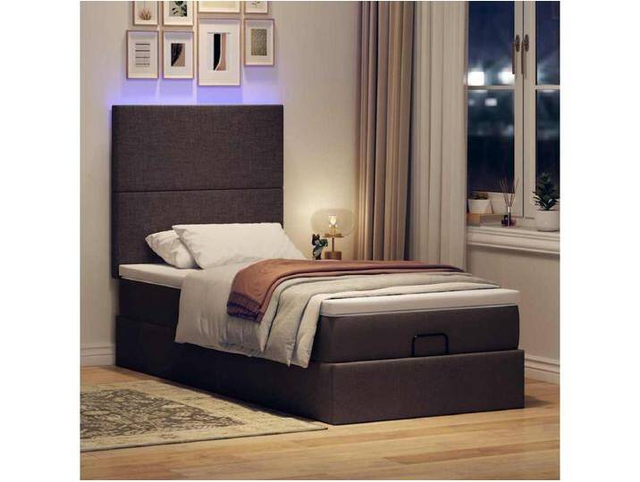 Ottomane Bett mit Matratze & LEDs Dunkelbraun 90x200 cm Stoff von Kauf-Unique Marketplace