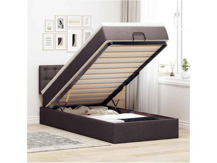 Ottomane Bett mit Matratze & LEDs Dunkelbraun 90x200 cm Stoff von Kauf-Unique Marketplace