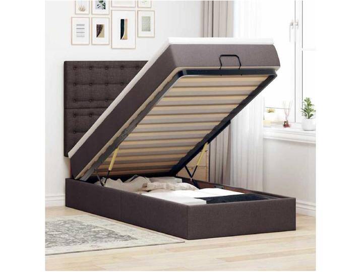 Ottomane Bett mit Matratze & LEDs Dunkelbraun 90x200 cm Stoff von Kauf-Unique Marketplace
