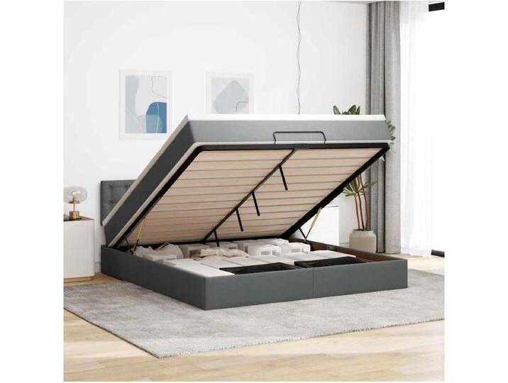 Ottomane Bett mit Matratze & LEDs Dunkelgrau 180x200 cm Stoff von Kauf-Unique Marketplace