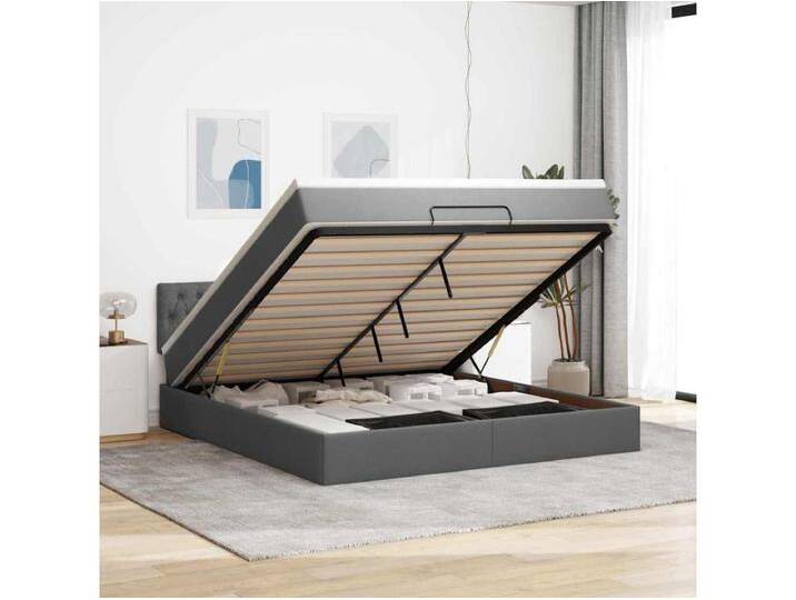 Ottomane Bett mit Matratze & LEDs Dunkelgrau 180x200 cm Stoff von Kauf-Unique Marketplace