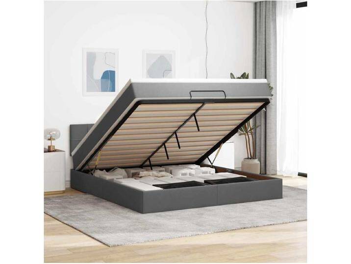 Ottomane Bett mit Matratze & LEDs Dunkelgrau 180x200 cm Stoff von Kauf-Unique Marketplace