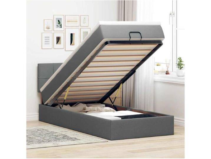 Ottomane Bett mit Matratze & LEDs Dunkelgrau 90x200 cm Stoff von Kauf-Unique Marketplace