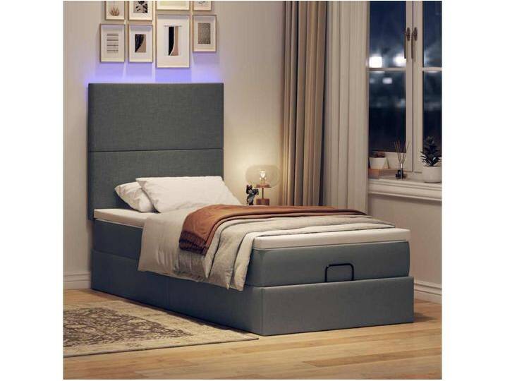 Ottomane Bett mit Matratze & LEDs Dunkelgrau 90x200 cm Stoff von Kauf-Unique Marketplace