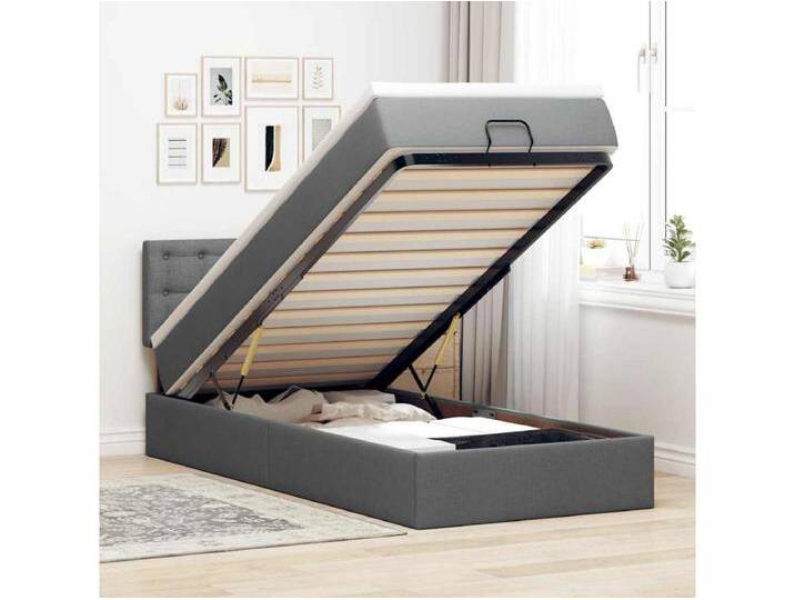 Ottomane Bett mit Matratze & LEDs Dunkelgrau 90x200 cm Stoff von Kauf-Unique Marketplace