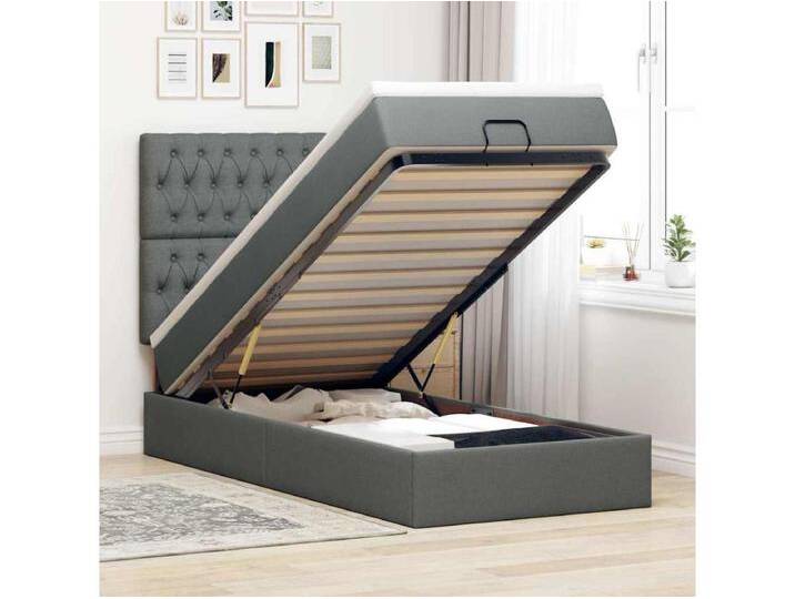 Ottomane Bett mit Matratze & LEDs Dunkelgrau 90x200 cm Stoff von Kauf-Unique Marketplace
